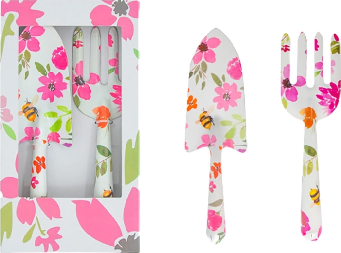 Zahradní sada nářadí 2dílná s květinovým dekorem, železo