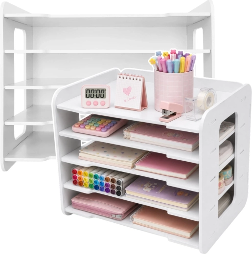 Bílý dřevěný stolní organizér na dokumenty A4 z MDF