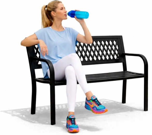 Zahradní kovová lavice s dekorativním opěradlem 120 × 50 cm, černá, MultiGarden