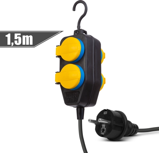 Venkovní prodlužovací kabel s krytem, 1,5 m, 4 zásuvky 230 V, IP44
