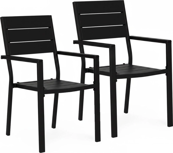 Sada 2 zahradních židlí z oceli a HDPE, černá Multigarden