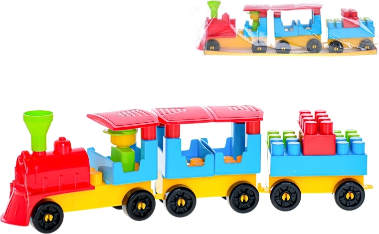 Stavebnice vláček se dvěma vagóny a nálepkami