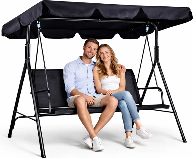 Zahradní houpačka 3místná s ocelovým rámem, černá, MULTIGARDEN