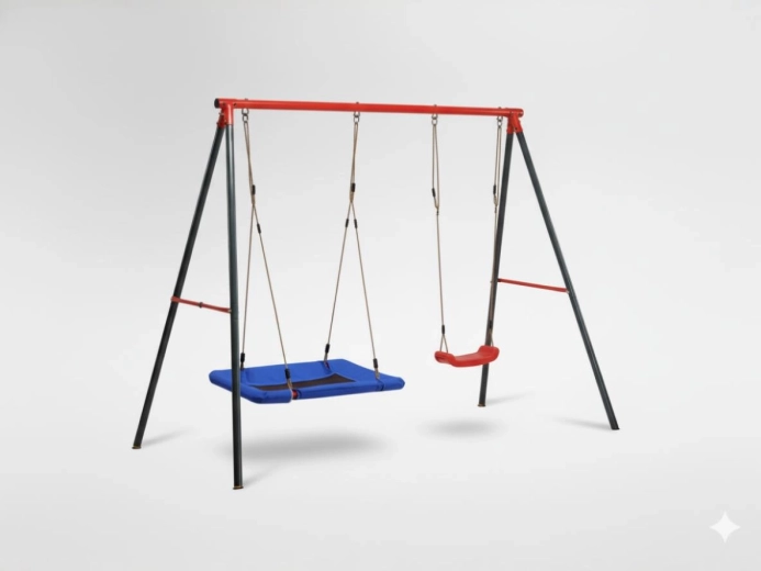 Zahradní dvojitá houpačka s kovovým rámem a hnízdovým sedákem 290 × 180 × 200 cm