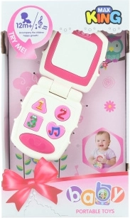 Dětský růžový baby telefon se zvuky a světly