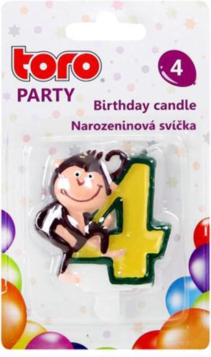 Dortová svíčka číslice 4 s opičkou TORO