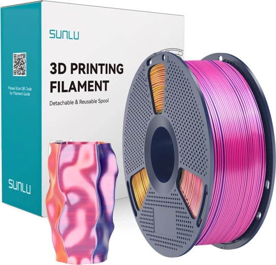 Sunlu PLA+ Silk tříbarevný filament červená–žlutá–modrá