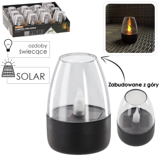 Solární LED svíčka bez plamene 6 × 6 × 9 cm, teplá bílá