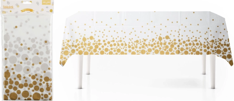 Ubrus z flanelu 130 × 220 cm bílý se zlatými puntíky