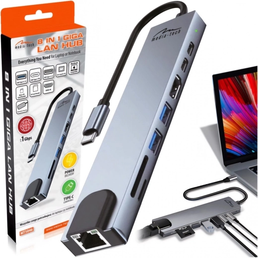 Dokovací stanice Media-Tech 8 v 1 Giga LAN Hub