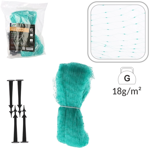 Ochranná síť proti ptákům 8 × 14 m, zelená, s kolíky