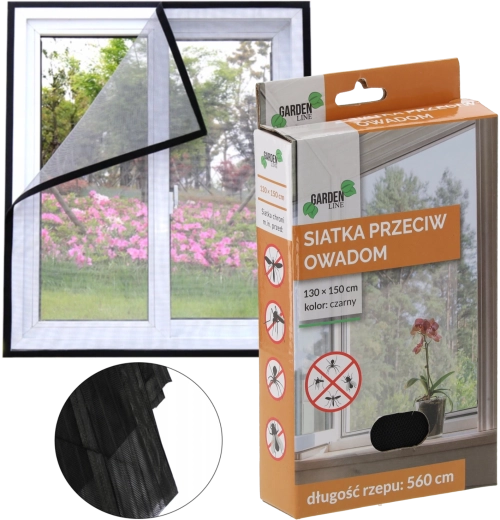 Síť proti hmyzu černá 150 × 180 cm s páskou na suchý zip