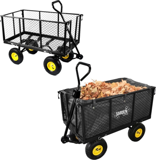 Zahradní dvouúčelový vozík XL – černý s plachtou