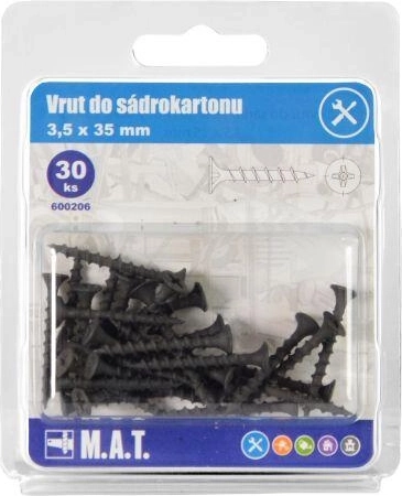 Vrut do sádrokartonu 3,5 × 35 mm s hrubým závitem, fosfátovaný (30 ks)