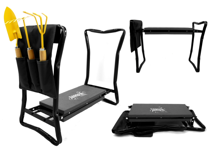 Zahradní klekátko a sedátko GARDENLINE, skládací, černé 59 × 27,5 × 49 cm