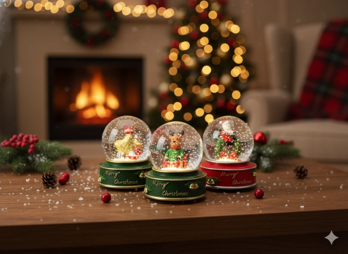 Vánoční sněhová koule se Santa Clausem, hvězdou a sobem 7,8 × 7,8 × 8,5 cm
