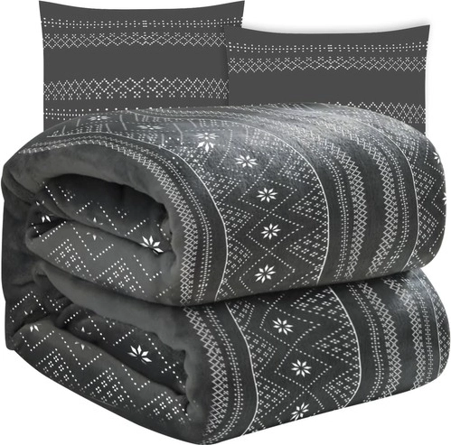 Měkká zimní deka se dvěma povlaky na polštář RUHHY, šedá 160 × 200 cm