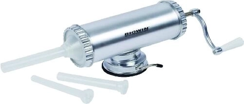 Ruční plnička jitrnic a klobás z hliníkové slitiny, průměr 10 cm, 1,5 kg + 3 nástavce