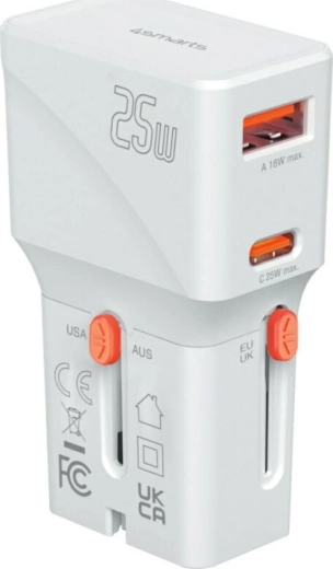 Cestovní nabíječka 4smarts Nomad Pocket 25 W USB‑C + USB‑A bílá