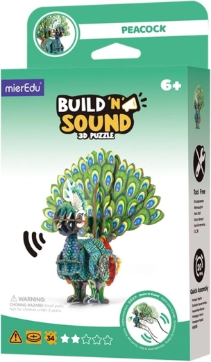 3D puzzle MierEdu Postav a poslouchej – páv