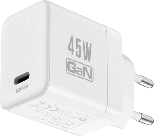 Crong ultra compact GaN síťová nabíječka USB-C 45 W PD 3.0 s PPS bílá