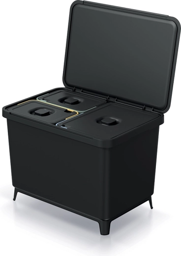 Třídicí odpadkový koš SYSTEMA 23 + 2×10 l, černý, recyklovaný plast