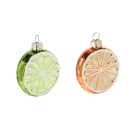 Skleněné vánoční ozdoby plátek citrusů, mix barev, 12 ks