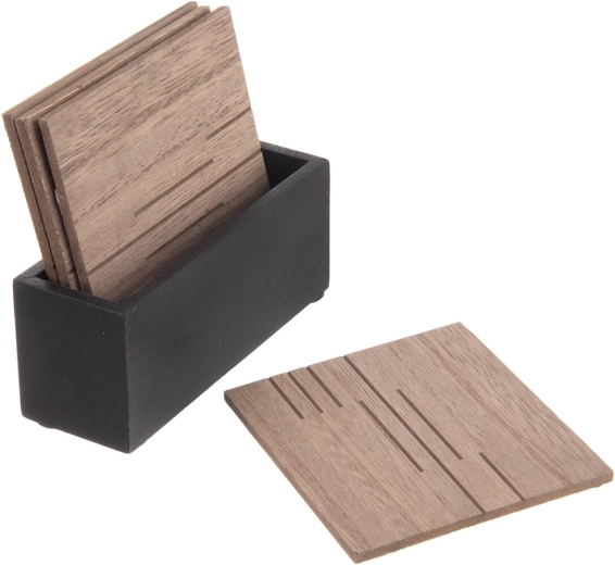 Dřevěné podtácky se stojanem Line (4 ks, 10 × 10 cm)