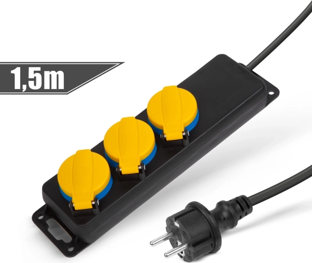 Venkovní prodlužovací přívod s krytem, 1,5 m, 3 zásuvky 230 V, IP44