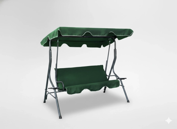 Zahradní houpačka s markýzou 170 × 110 × 153 cm, tmavě zelená, s držáky na nápoje