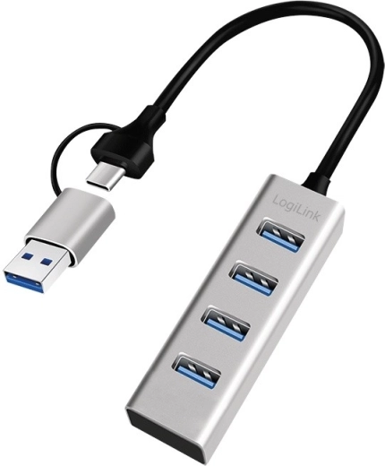 USB hub 3.0 s 4 porty USB‑A, 5 Gbit/s s adaptérem USB‑C/USB‑A