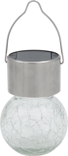 Závěsná solární lampa koule, čirá, nerez a sklo, 1 LED
