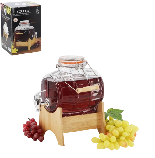 Skleněný soudek 3 l s bambusovým stojanem a kohoutkem