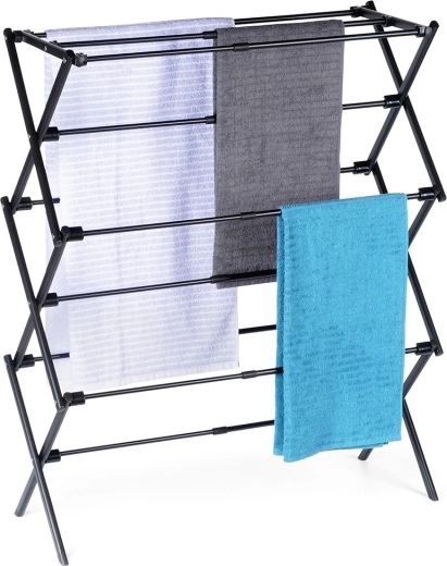 Kovový černý teleskopický stojanový sušák na prádlo 47–78 × 94 cm