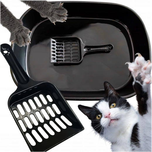 Otevřená kočičí toaleta s lopatkou, černá 41 × 31 × 9 cm