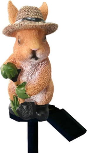 Solární LED zahradní lampa králík v klobouku