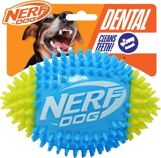 Nerf Dog pískací fotbalový míč se špunty 15 cm