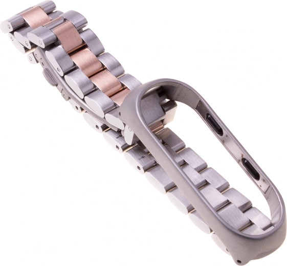 Kovový náramek pro Xiaomi Mi Band 3/4 – stříbrno-růžově zlatý
