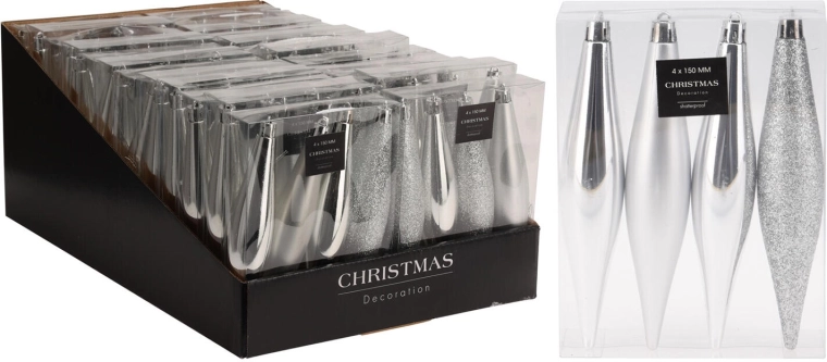 Vánoční ozdoby rampouchy 15 cm – stříbrný mix, 4 ks