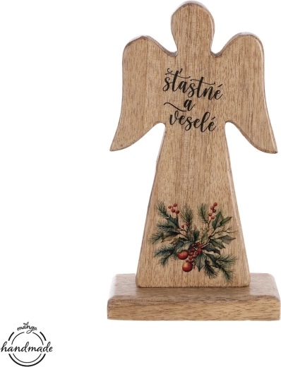 Dřevěný anděl Mango šťastné a veselé 20 cm - 1 kus
