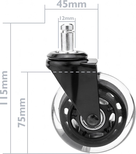 Gumové kolečko pro kancelářské a gamingové židle, ložiskové (trn 12 mm) – 1 ks