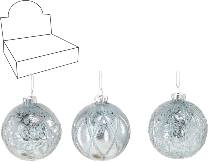 Skleněné vánoční koule 8 cm, modro‑stříbrné, sada 12 ks
