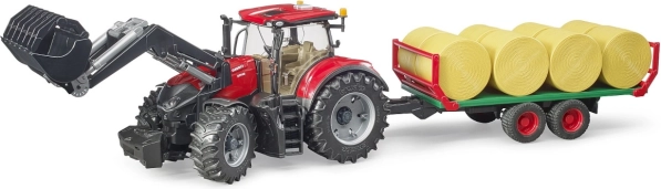Traktor Bruder Case IH Optum 300 CVX s čelním nakladačem a přepravníkem na balíky