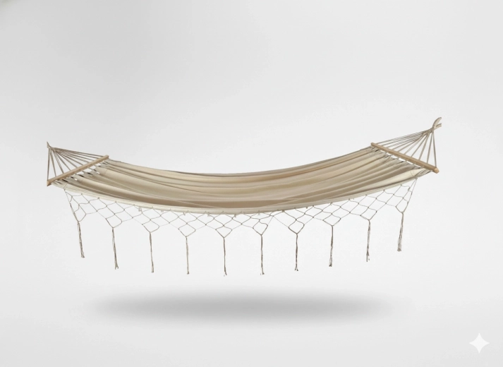 Houpací síť boho s třásněmi 200 × 100 cm béžová