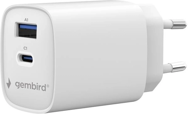 Gembird univerzální síťová nabíječka 45 W USB‑C + USB‑A (PD, QC 3.0) bílá