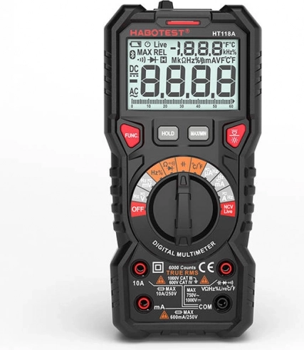 Digitální multimetr s funkcí svítilny habotest ht118a true rms a ncv