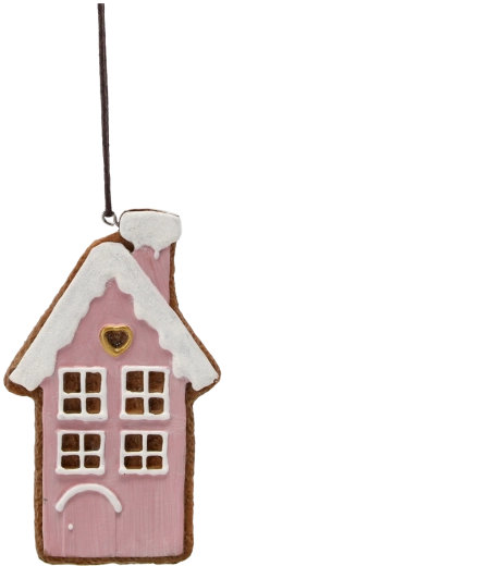 Závěsná vánoční dekorace perníkový domek růžový 12,5 cm – sada 8 ks Chomik