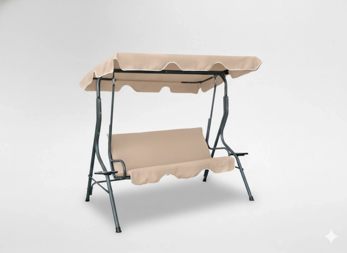 Zahradní houpačka s markýzou 170 × 110 × 153 cm, tmavě béžová, s držáky na nápoje