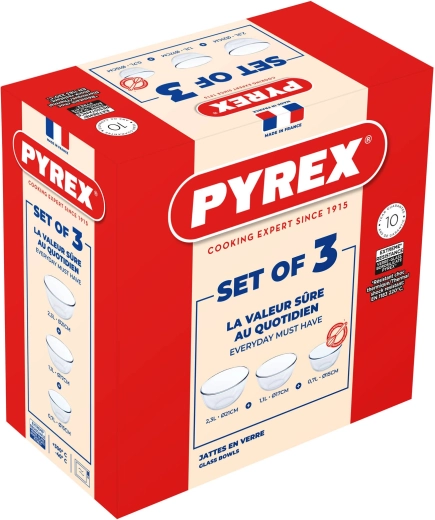 Sada skleněných misek PYREX 3 ks 0,7 l + 1,1 l + 2,3 l