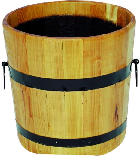 Dřevěný květináč s kovovými obručemi 35 × 35 cm